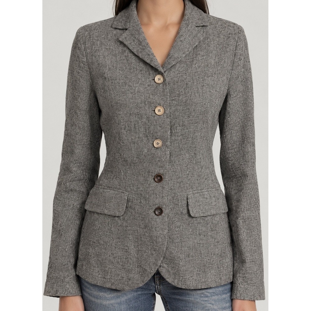 Sundance Blazer Womens S Gray Floral Jacquard Linen Cotton Boho Button Jacket